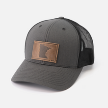 Minnesota Silhouette Hat | Leather Patch Trucker Hat: Black