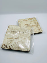 Square Wood Laser Engraved Wood Map Beer Mats (Set of 4)