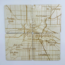 Square Wood Laser Engraved Wood Map Beer Mats (Set of 4)
