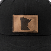 Minnesota Silhouette Hat | Leather Patch Trucker Hat: Black