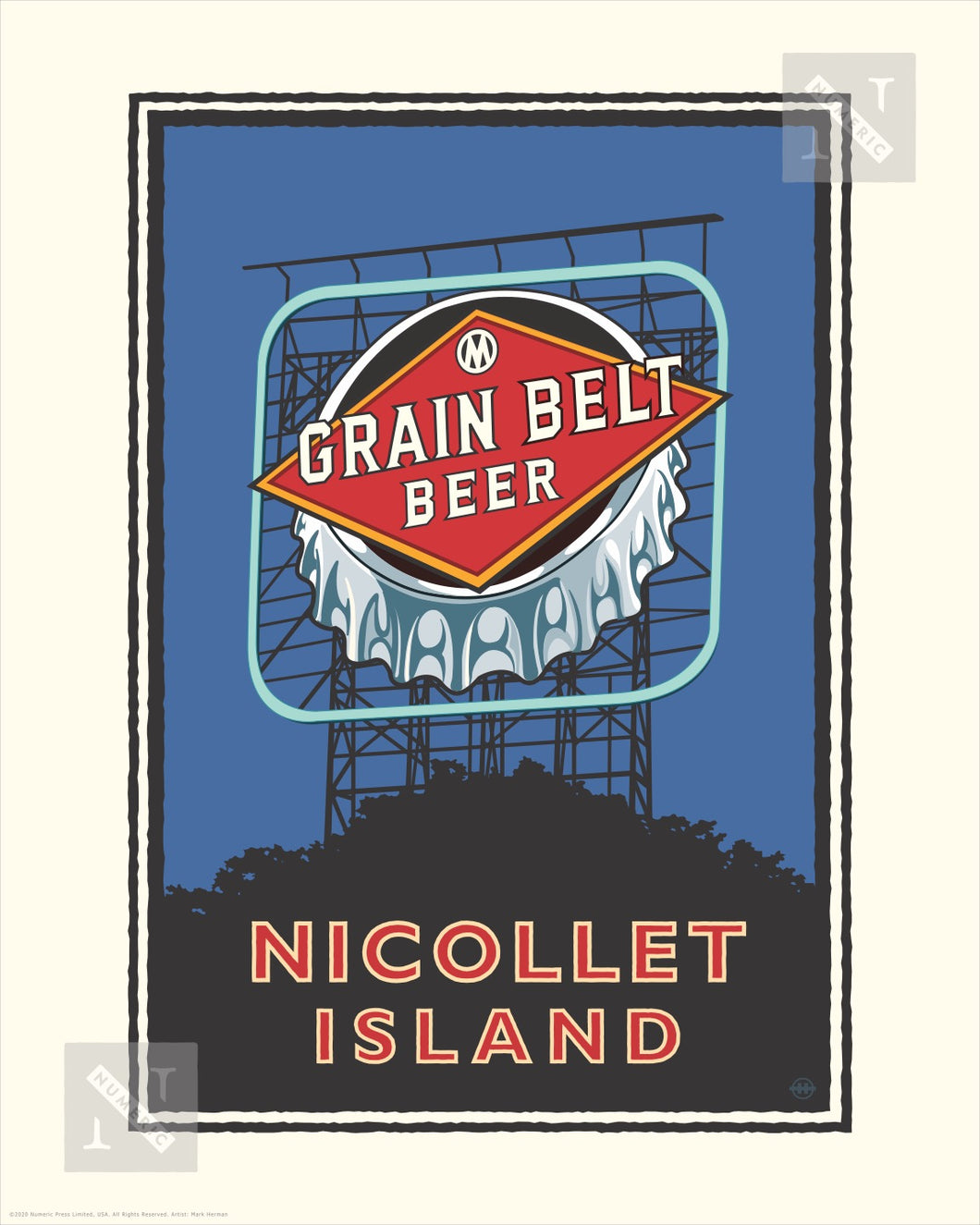 Nicollet Island Grain Belt Bridge - Landmark Series Print
