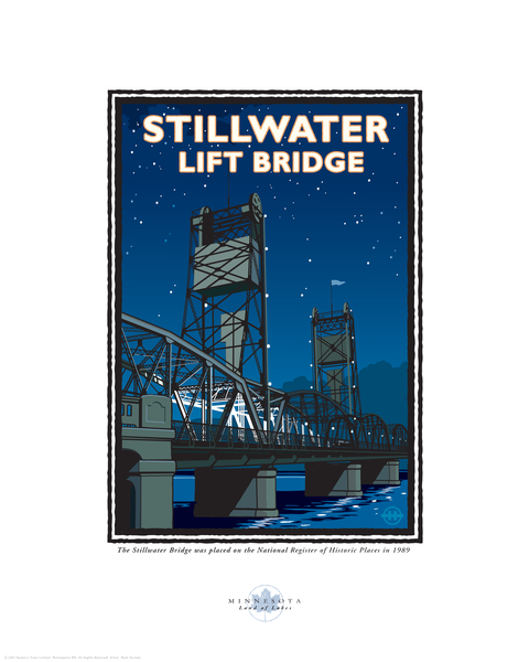 Stillwater Lift Bridge Night - Landmark Series Card