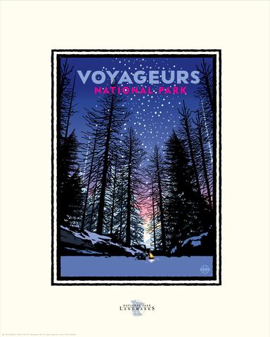 National Parks Voyageurs Winter Fire - Landmark Series Print